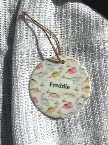 Personalized Dinosaur Ornament: Ceramic Baby Keepsake Gift