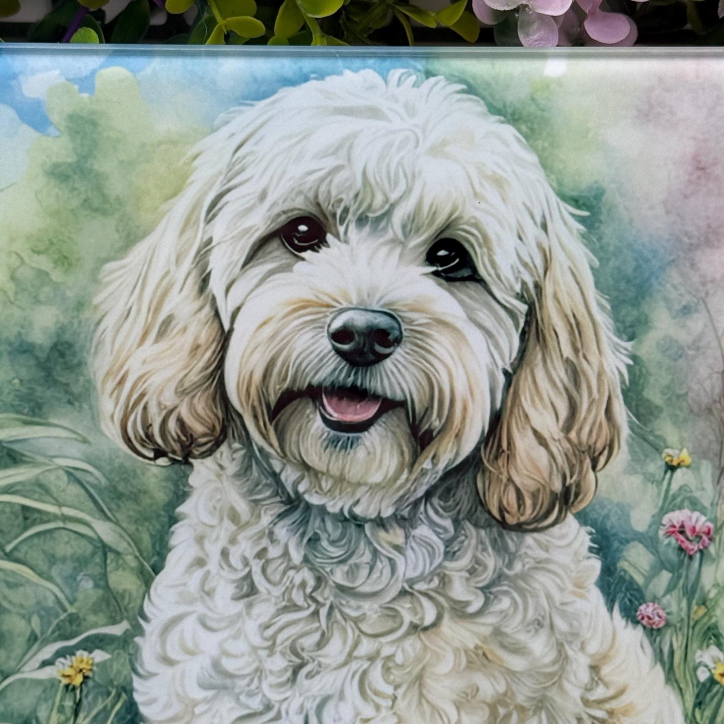 Cockapoo Floral 8inch x 11inch Glass Chopping Board