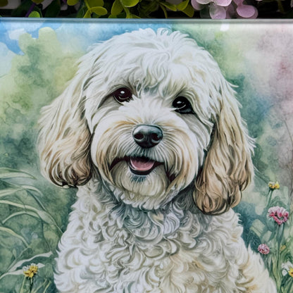 Cockapoo Floral 8inch x 11inch Glass Chopping Board