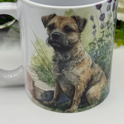Border Terrier Dog Greenery Floral Mug: Handmade Ceramic Coffee Cup, Pet Lover Gift