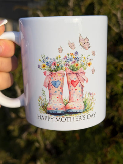 Mother's Day Floral Wellies 11oz Mug