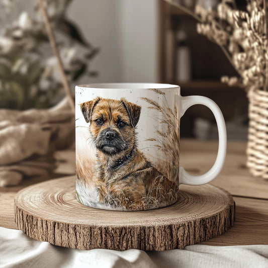 Border Terrier Dog Wheat/Corn Field Mug: Handmade Ceramic Coffee Cup, Pet Lover Gift