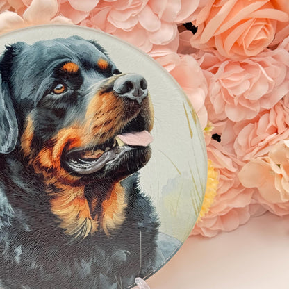 Rottweiler Glass Round Tea Pot Holder/Chopping Board