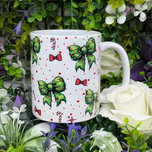 Christmas Bow and Candy Cane 11oz Ceramic Mug