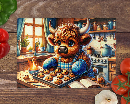 Highland Cow Kitchen Baking 8inchx11inch Glass Chopping Board