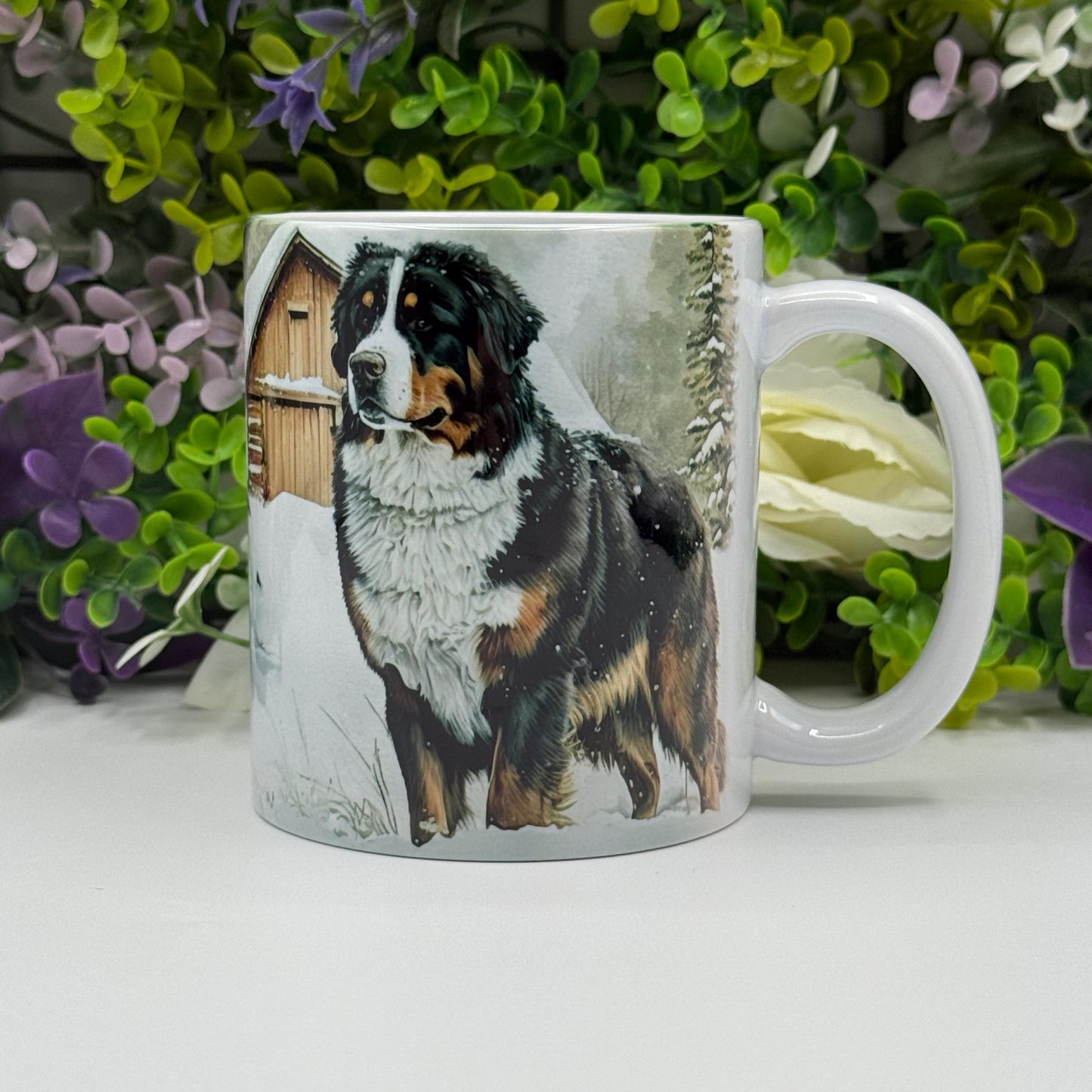 Bernese Mountain Dog Winter Snow 11oz Ceramic Mug: Handmade Pet Lover Gift
