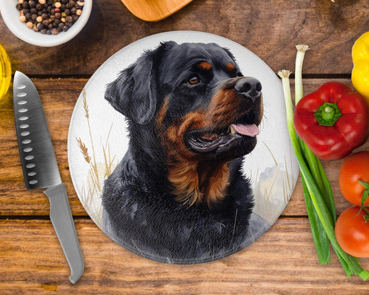 Rottweiler Glass Round Tea Pot Holder/Chopping Board