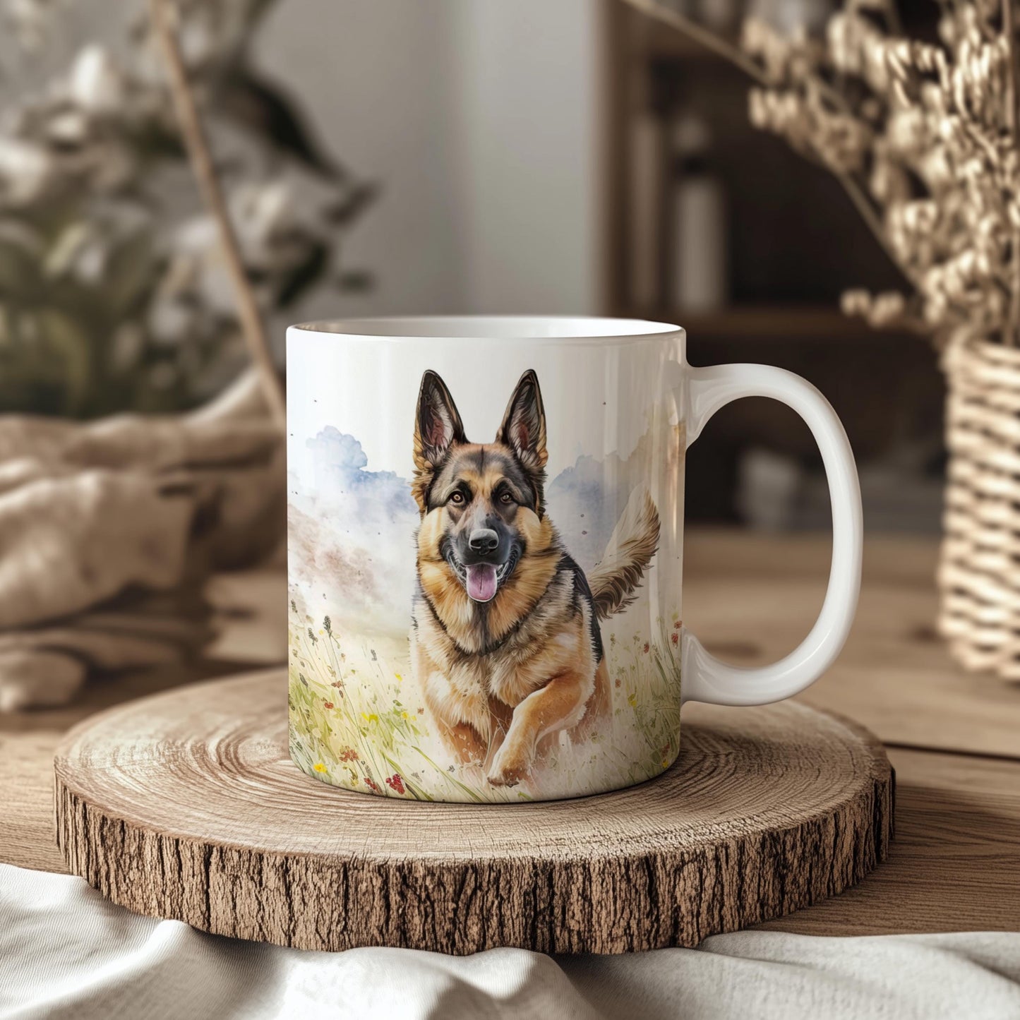 German Shepherd Wildflower Field 11oz Ceramic Dog Mug