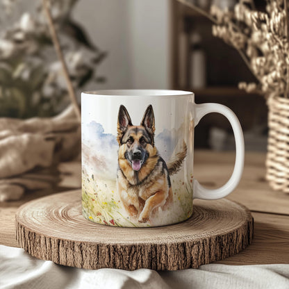 German Shepherd Wildflower Field 11oz Ceramic Dog Mug