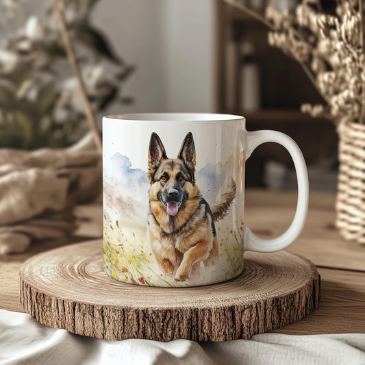 German Shepherd Wildflower Field 11oz Ceramic Dog Mug