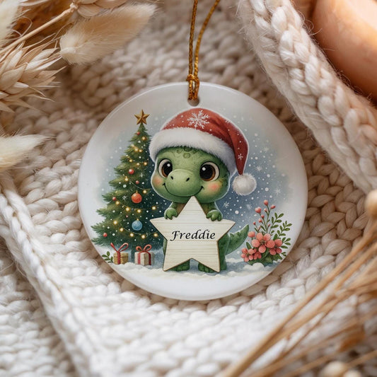 Personalised Dinosaur Christmas Ceramic Ornament