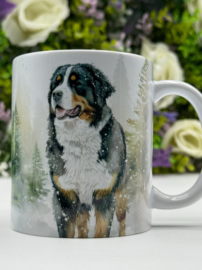 Bernese Mountain Dog Winter Forest 11oz Ceramic Mug: Handmade Pet Lover Gift