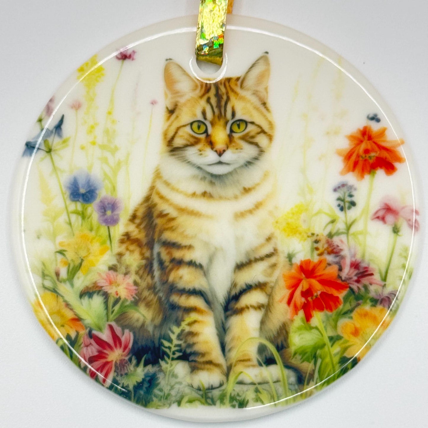 Personalized Cat Floral Ceramic Ornament: Keepsake Pet Gift