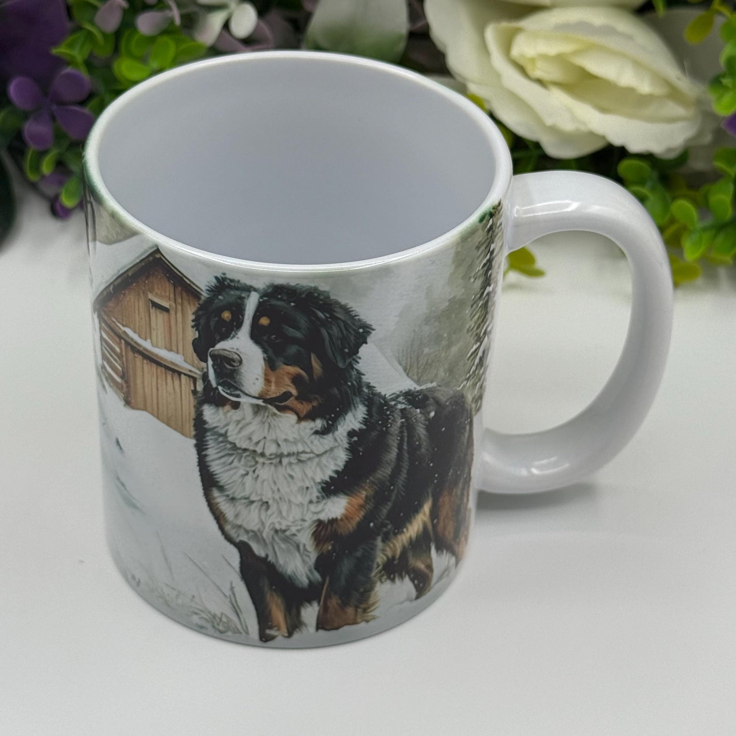 Bernese Mountain Dog Winter Snow 11oz Ceramic Mug: Handmade Pet Lover Gift