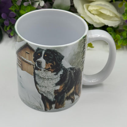 Bernese Mountain Dog Winter Snow 11oz Ceramic Mug: Handmade Pet Lover Gift