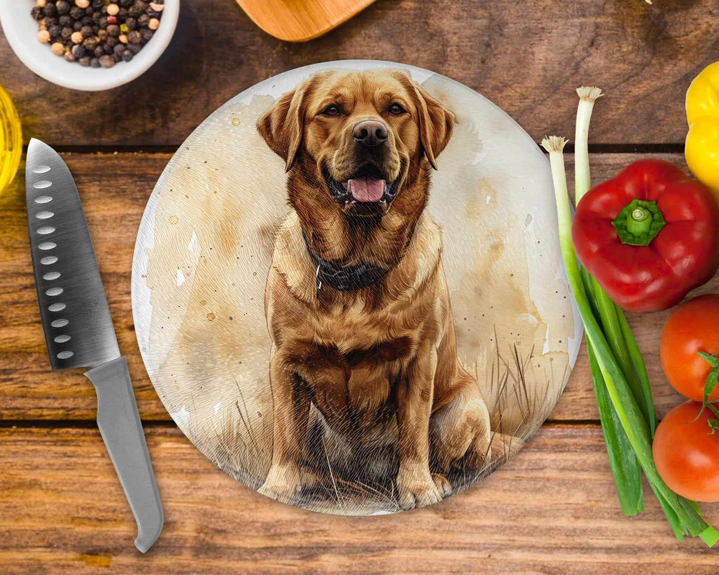 Labrador Glass Round Tea Pot Holder/Chopping Board