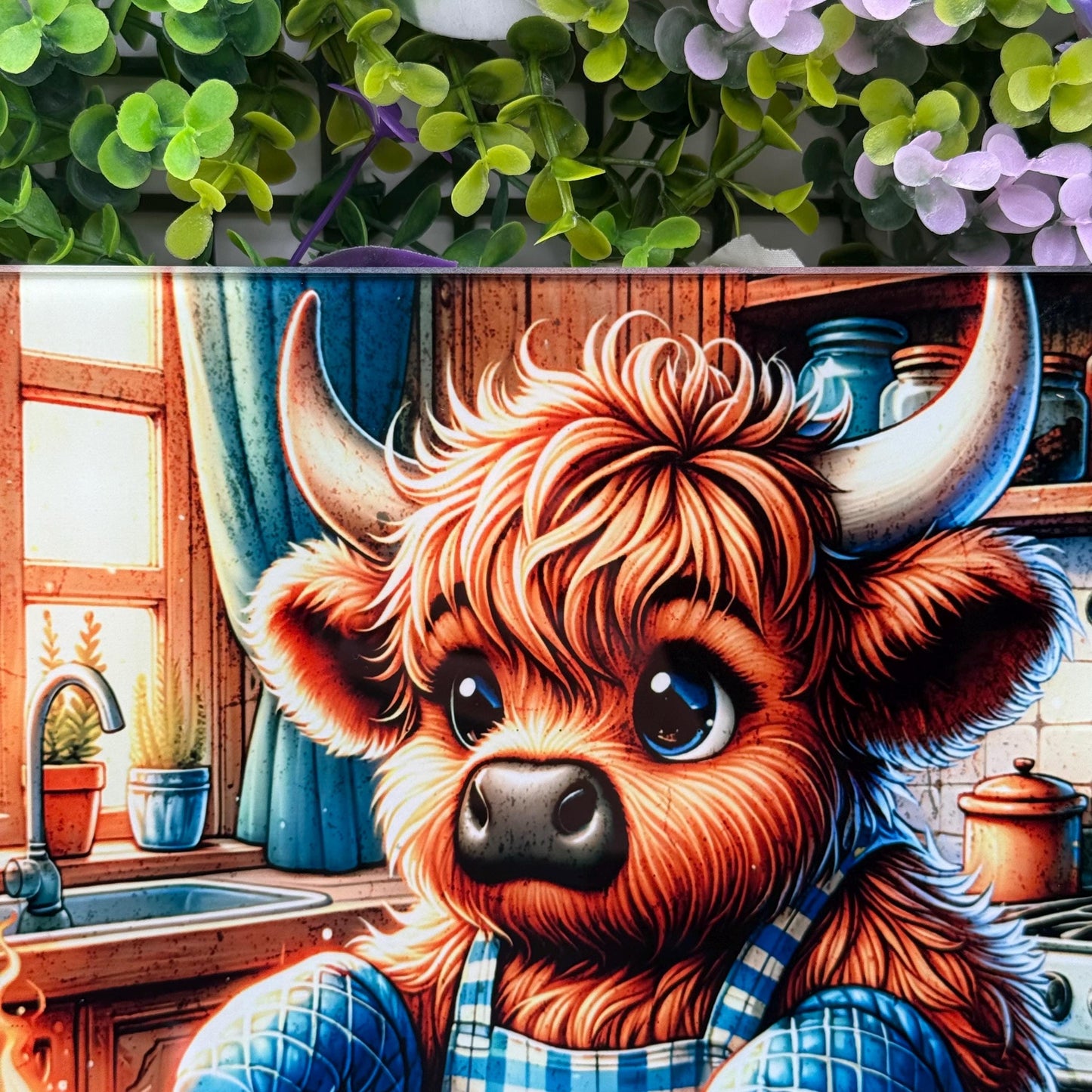 Highland Cow Kitchen Baking 8inchx11inch Glass Chopping Board
