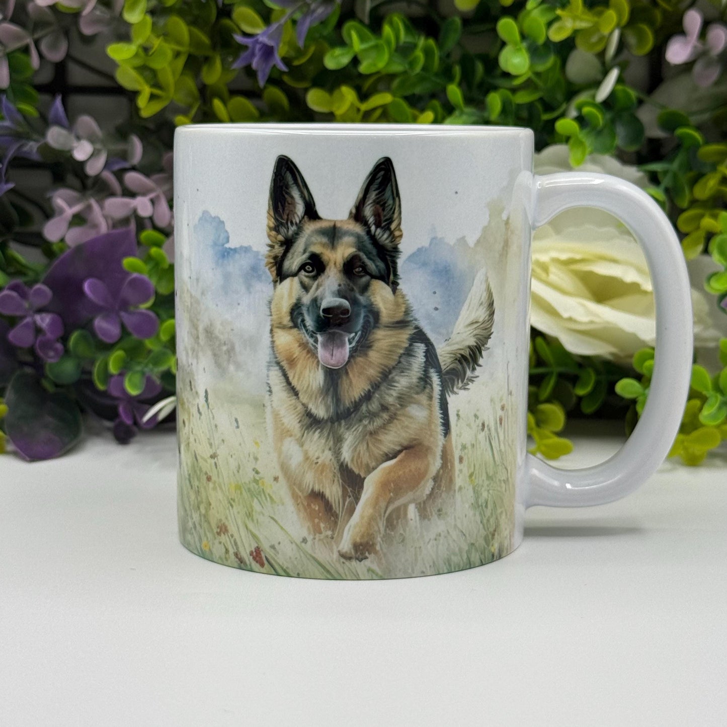 German Shepherd Wildflower Field 11oz Ceramic Dog Mug