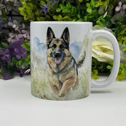 German Shepherd Wildflower Field 11oz Ceramic Dog Mug