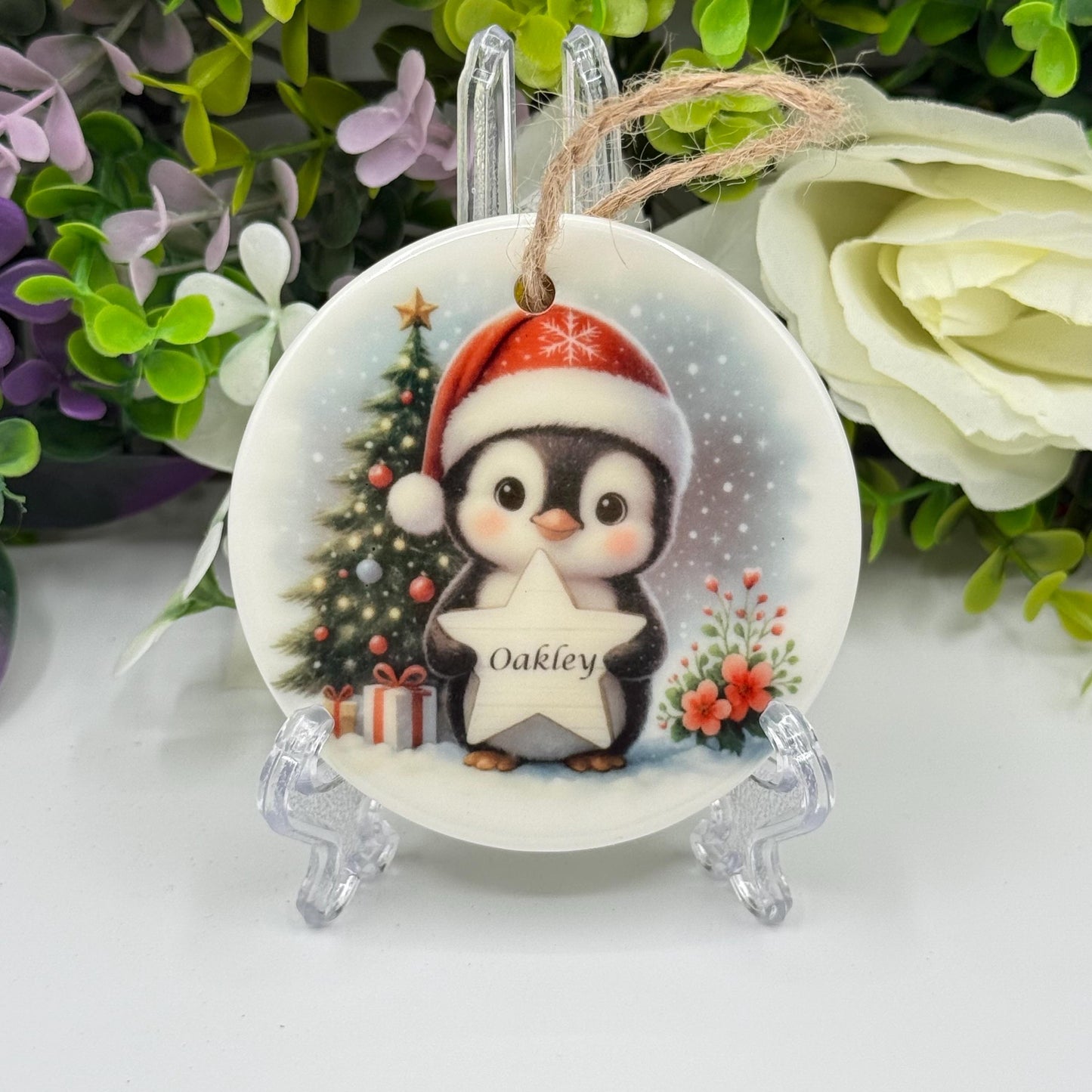 Personalised Penguin Christmas Ceramic Ornament