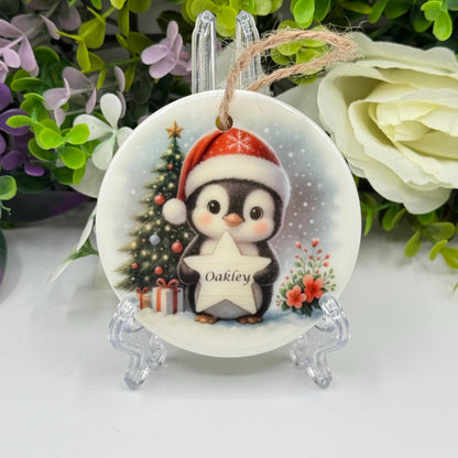 Personalised Penguin Christmas Ceramic Ornament