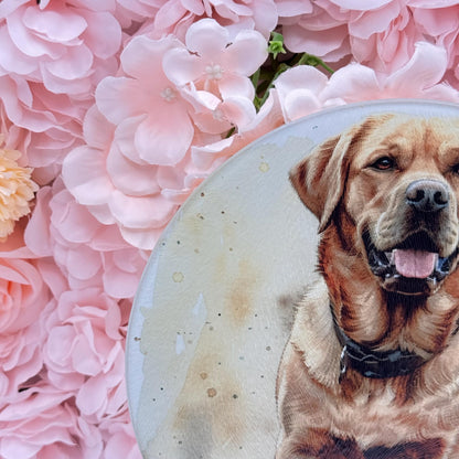 Labrador Glass Round Tea Pot Holder/Chopping Board