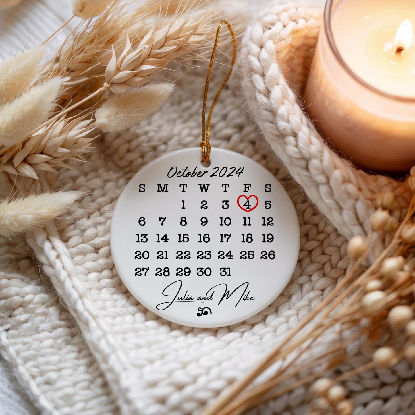 Personalized Date Calendar Ornament: Anniversary Keepsake Gift