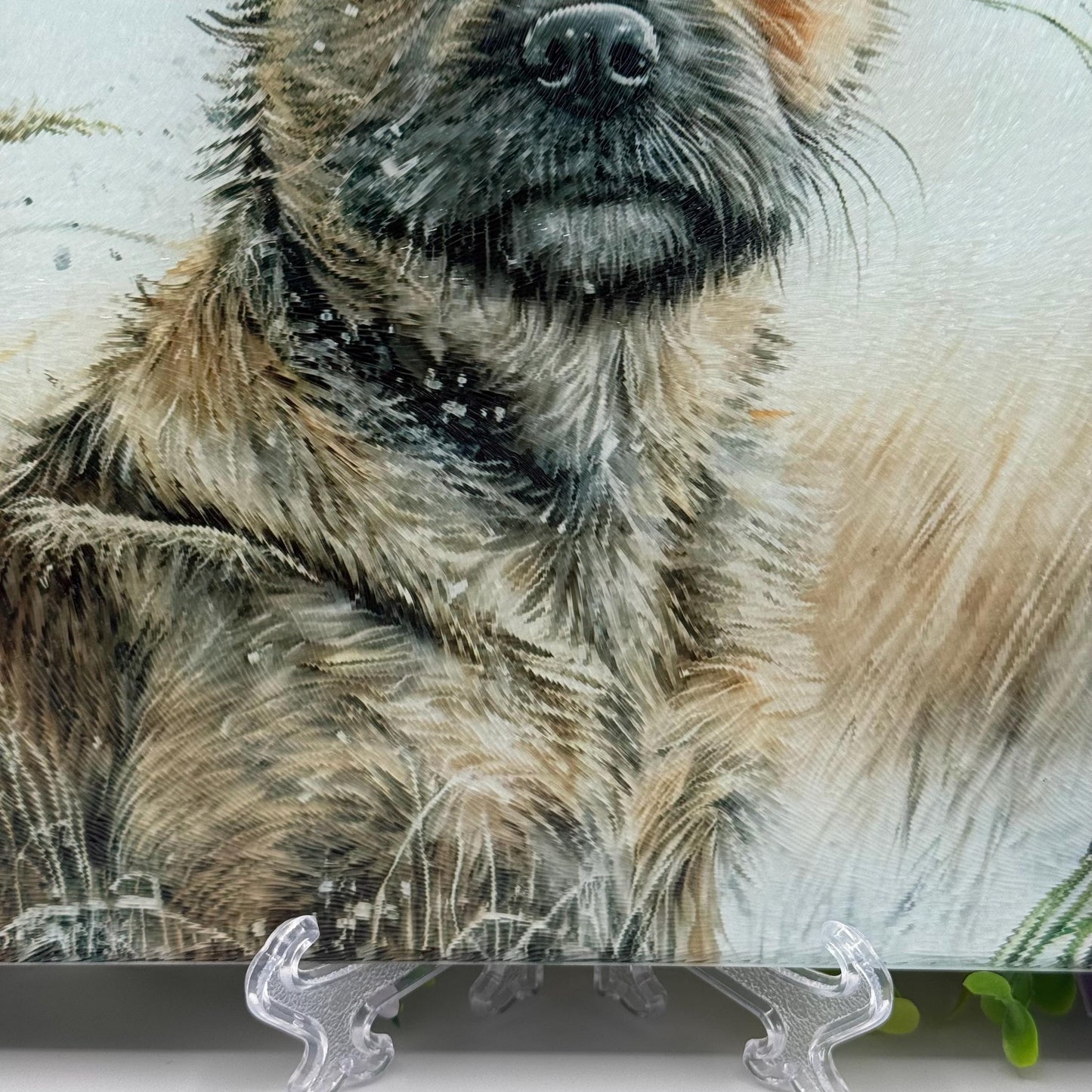 Border Terrier Wheat/Corn Field Glass Chopping Board / 8inch x 11inch / Handmade Kitchen Decor