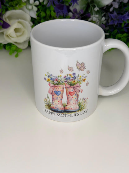 Mother's Day Floral Wellies 11oz Mug