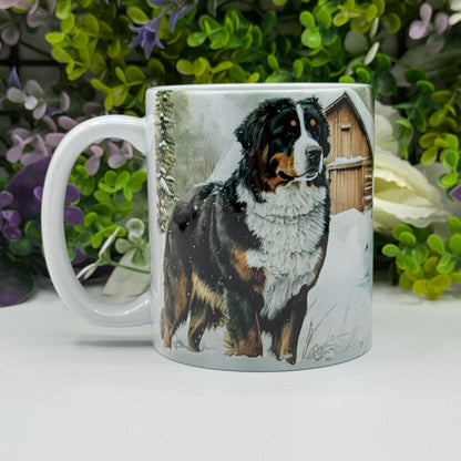 Bernese Mountain Dog Winter Snow 11oz Ceramic Mug: Handmade Pet Lover Gift