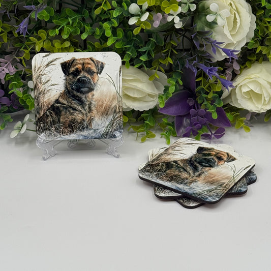 4x Border Terrier Square MDF Cork Based Coasters