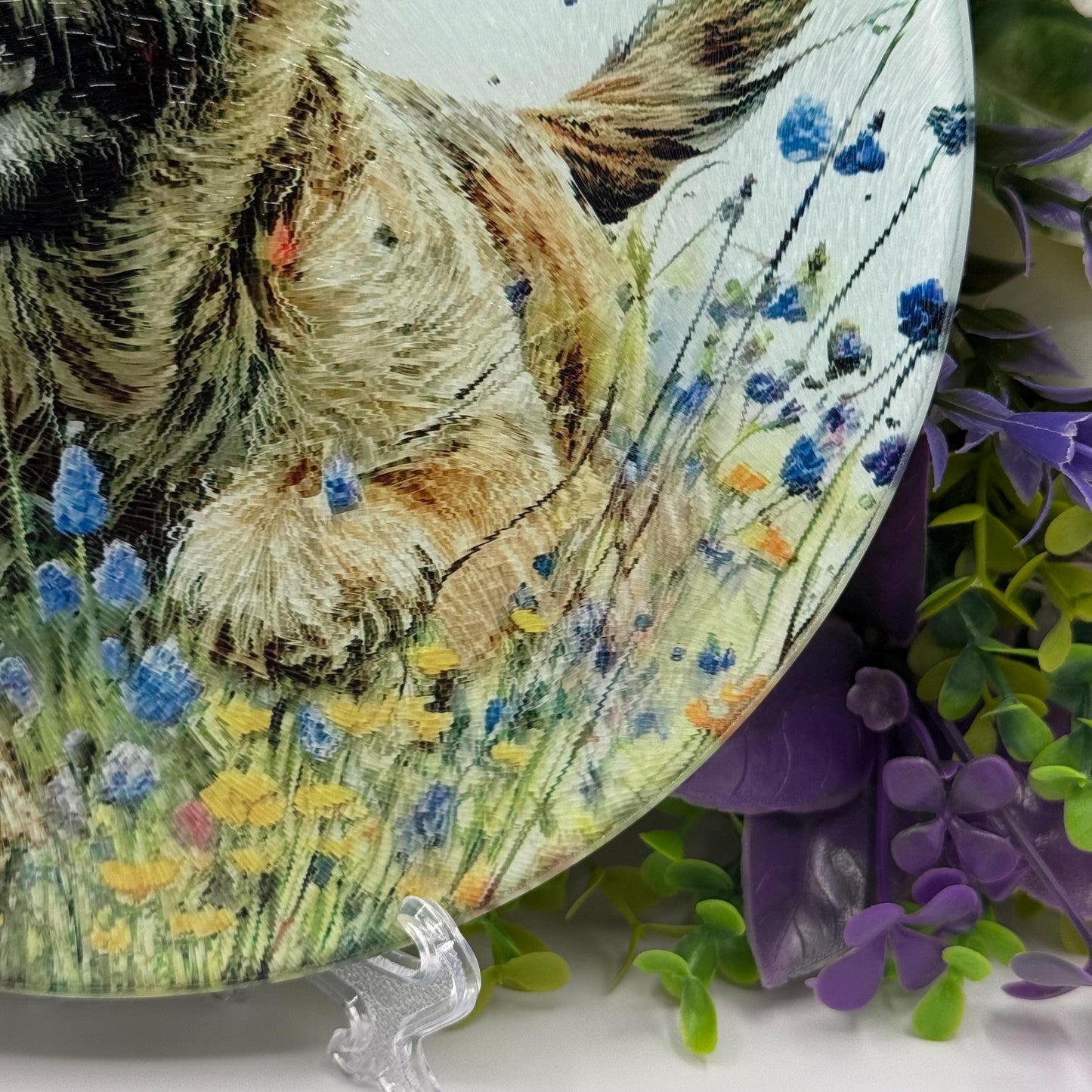 Border Terrier Wildflower 20cm Round Glass Chopping Board: Handmade Kitchen Decor