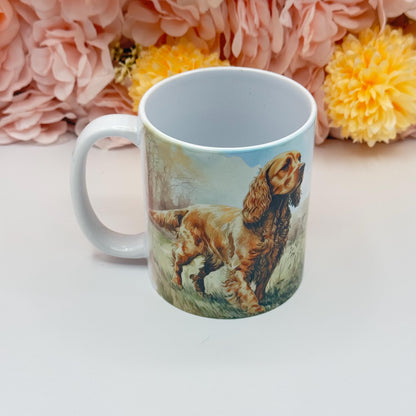 Cocker Spaniel Ceramic Dog Mug: Landscape Design, Pet Lover Gift