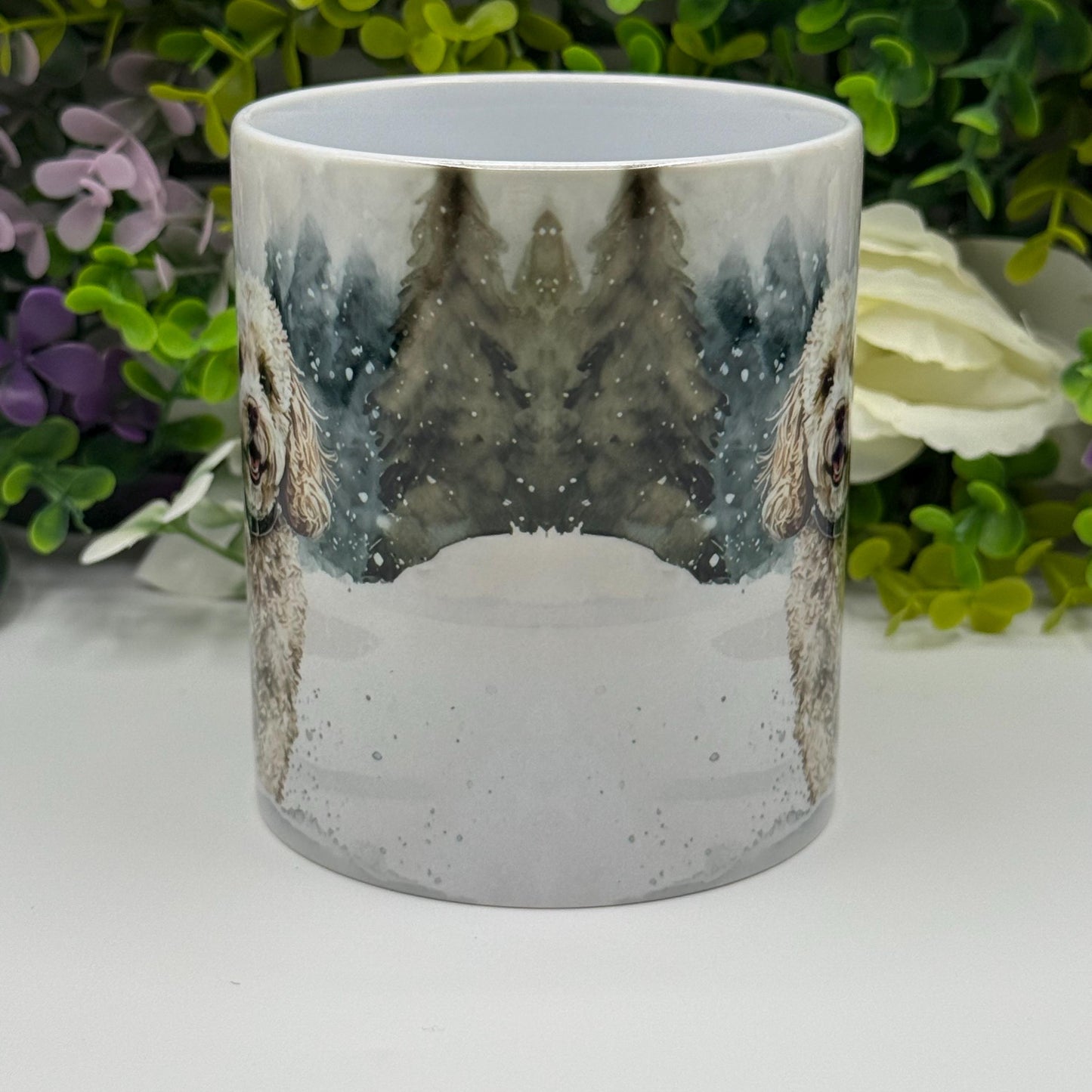 Cavachon Dog Winter Forest Mug: Handmade Ceramic Coffee Cup, Pet Lover Gift