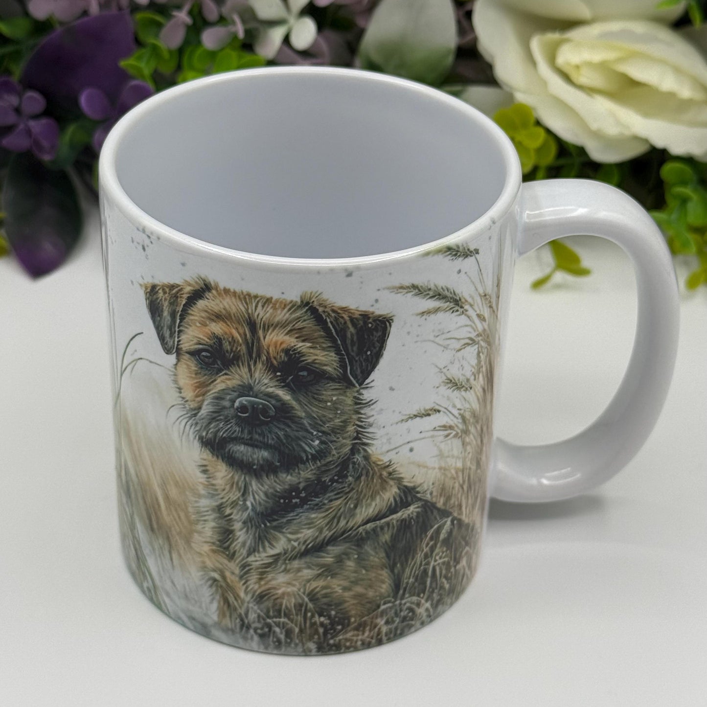 Border Terrier Dog Wheat/Corn Field Mug: Handmade Ceramic Coffee Cup, Pet Lover Gift