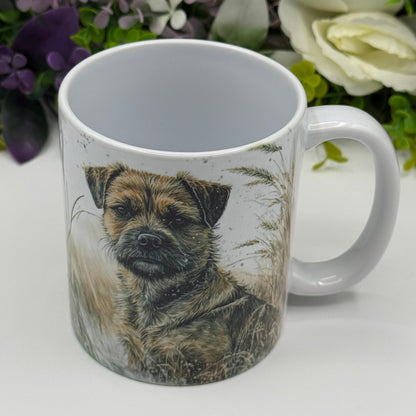 Border Terrier Dog Wheat/Corn Field Mug: Handmade Ceramic Coffee Cup, Pet Lover Gift