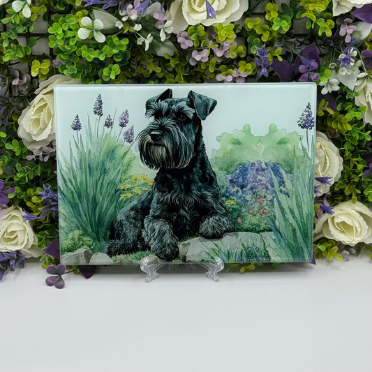 Schnauzer Black 8inchx11inch Glass Cutting Board: Handmade Kitchen Decor