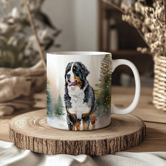 Bernese Mountain Dog Winter Forest 11oz Ceramic Mug: Handmade Pet Lover Gift