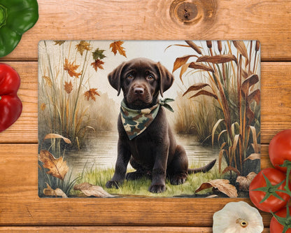 Labrador Puppy Lake Bandana Glass Chopping Board - Worktop Saver
