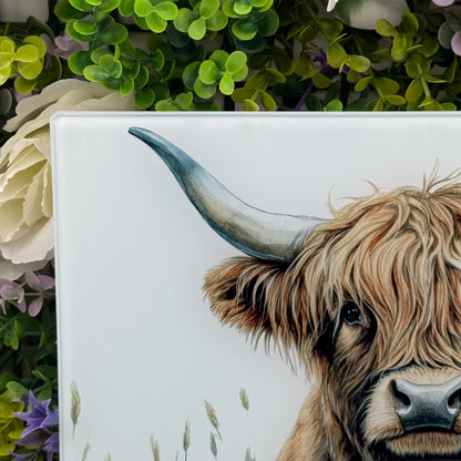 Highland Cow 8inchx11inch Glass Chopping Board
