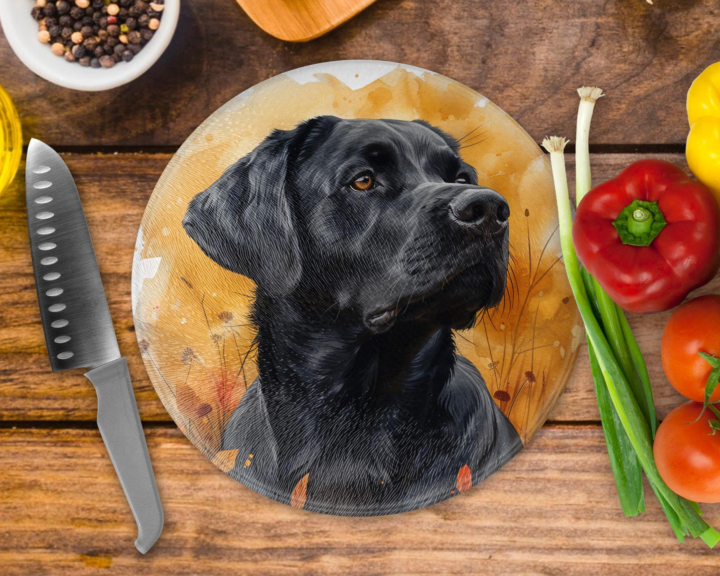 Labrador Glass Round Tea Pot Holder/Chopping Board