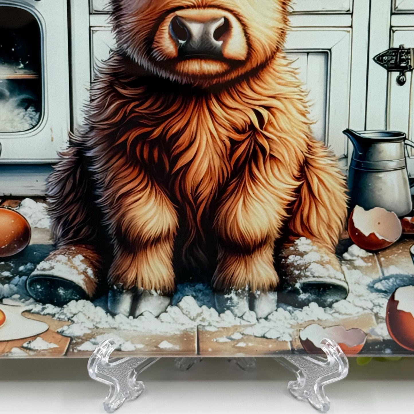 Highland Cow Kitchen Cooking 8inchx11inch Glass Chopping Board
