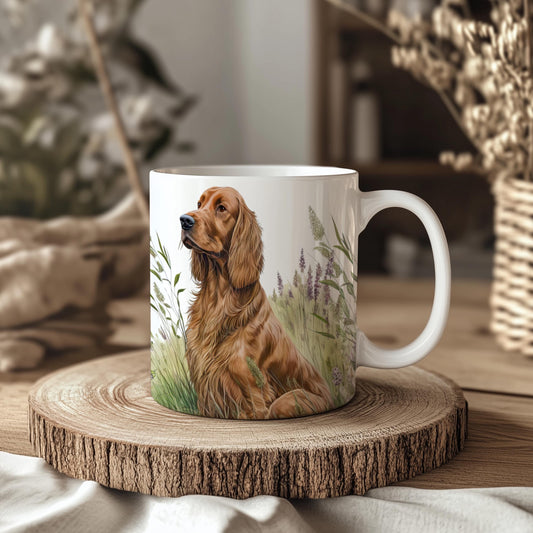 Irish Setter Floral Grass 11oz Dog Mug: Handmade Ceramic Coffee Cup