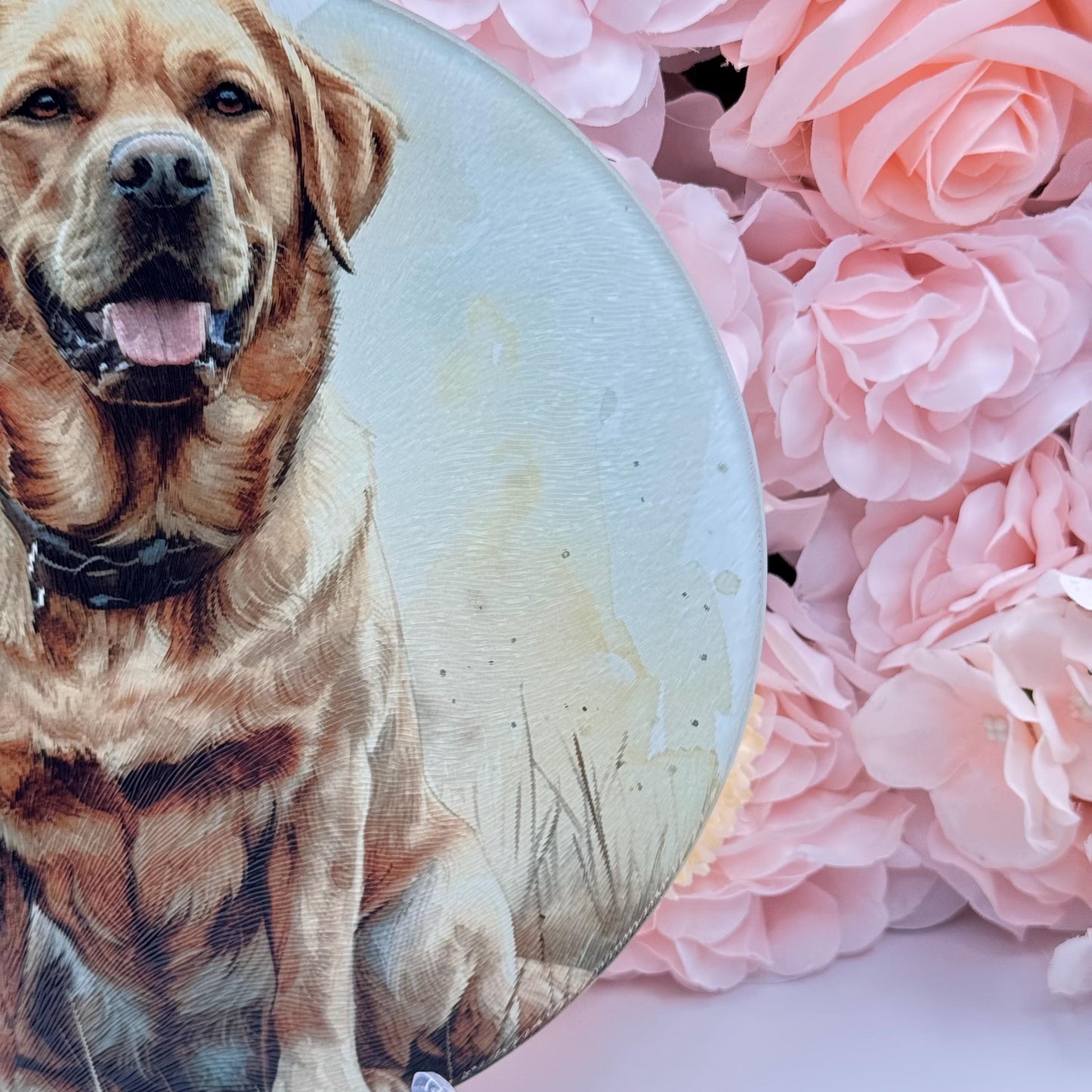 Labrador Glass Round Tea Pot Holder/Chopping Board