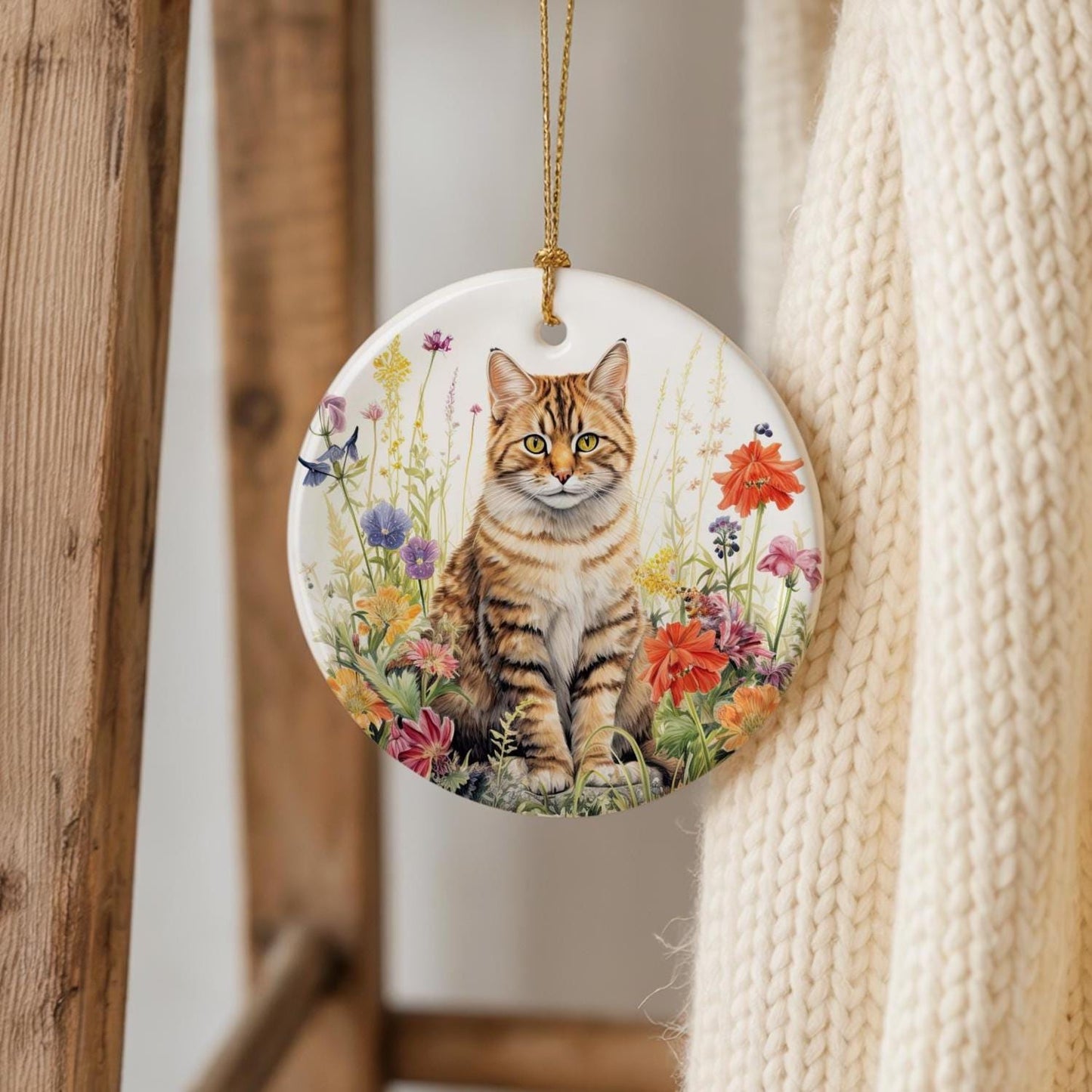 Personalized Cat Floral Ceramic Ornament: Keepsake Pet Gift