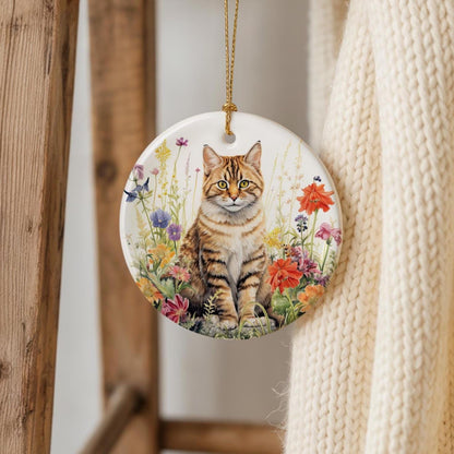Personalized Cat Floral Ceramic Ornament: Keepsake Pet Gift