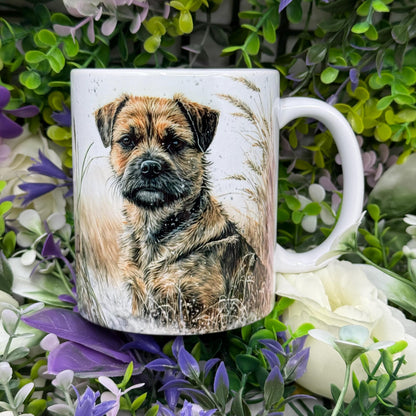 Border Terrier Dog Wheat/Corn Field Mug: Handmade Ceramic Coffee Cup, Pet Lover Gift