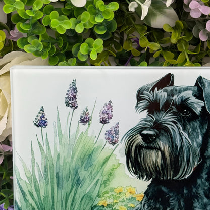Schnauzer Black 8inchx11inch Glass Cutting Board: Handmade Kitchen Decor
