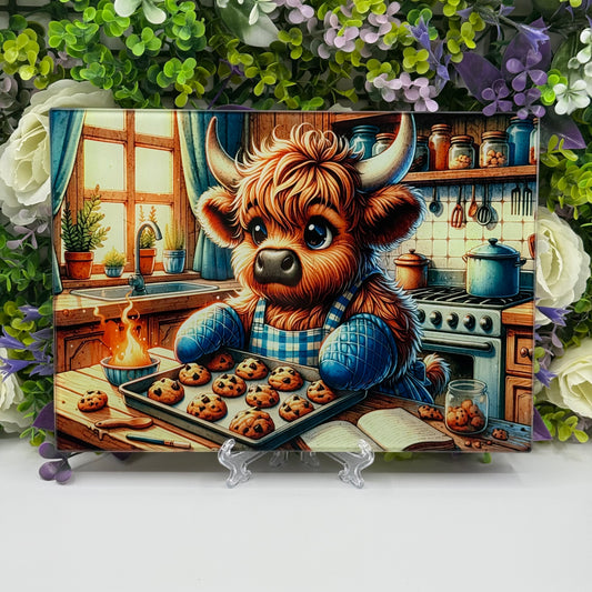Highland Cow Kitchen Cooking 8inchx11inch Glass Chopping Board