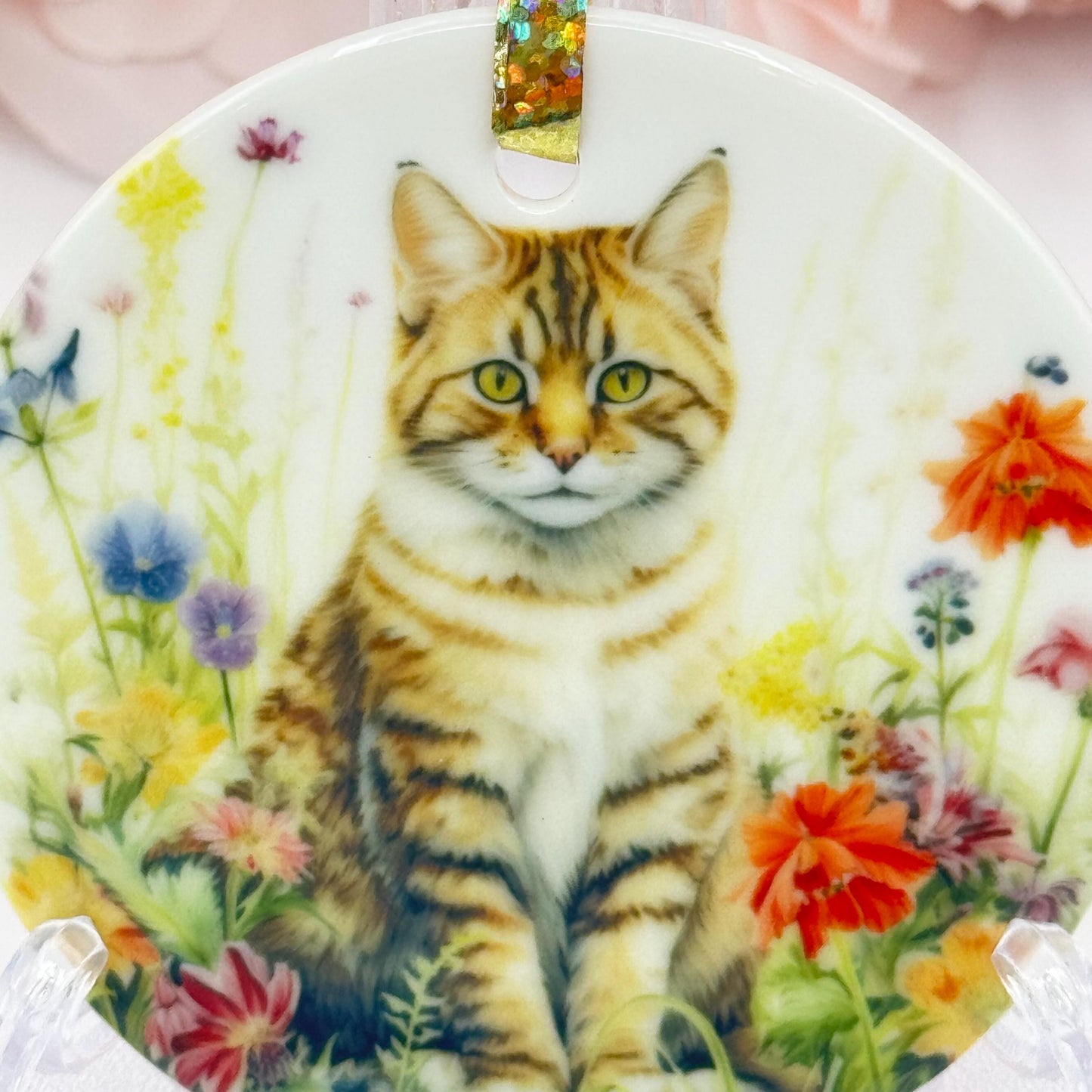 Personalized Cat Floral Ceramic Ornament: Keepsake Pet Gift